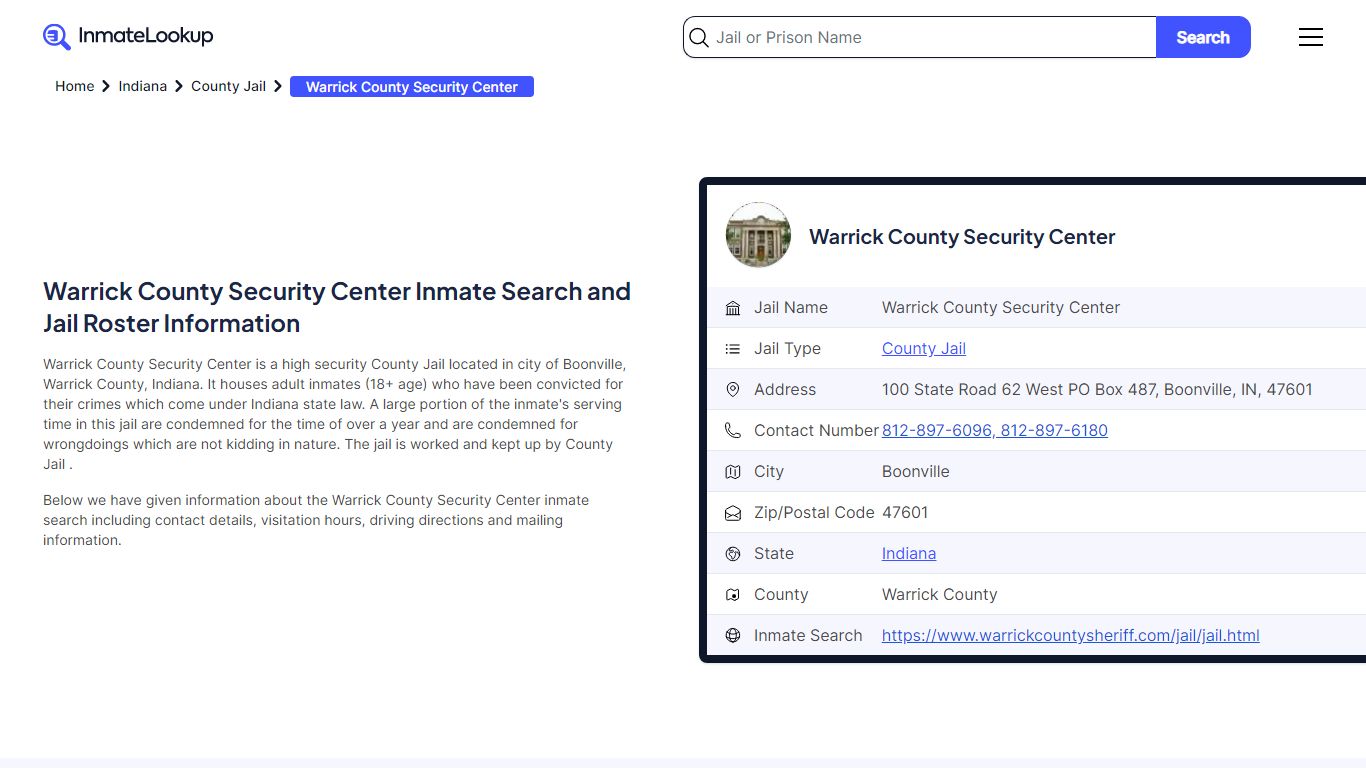 Warrick County Security Center Inmate Search, Jail Roster, Bookings ...
