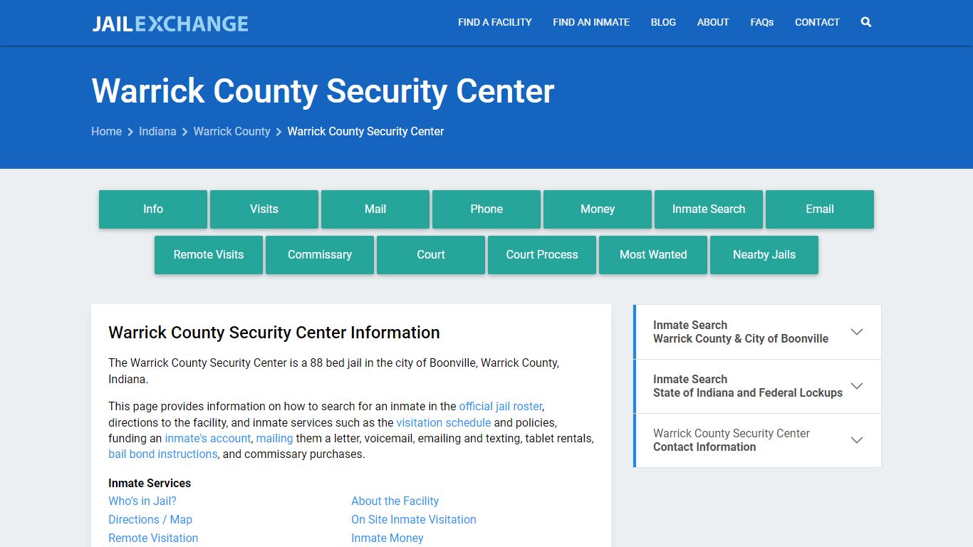Warrick County Security Center, IN Inmate Search, Information